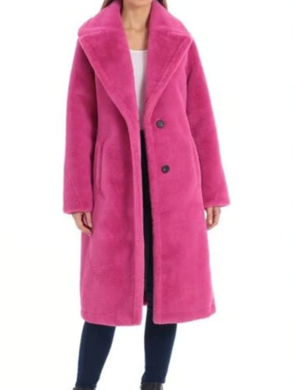 Avec Les Filles Fuchsia Pink Faux Fur Teddy Bear Coat Size S